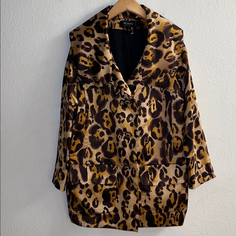 St. John Silk Leopard Print Blazer Size 2